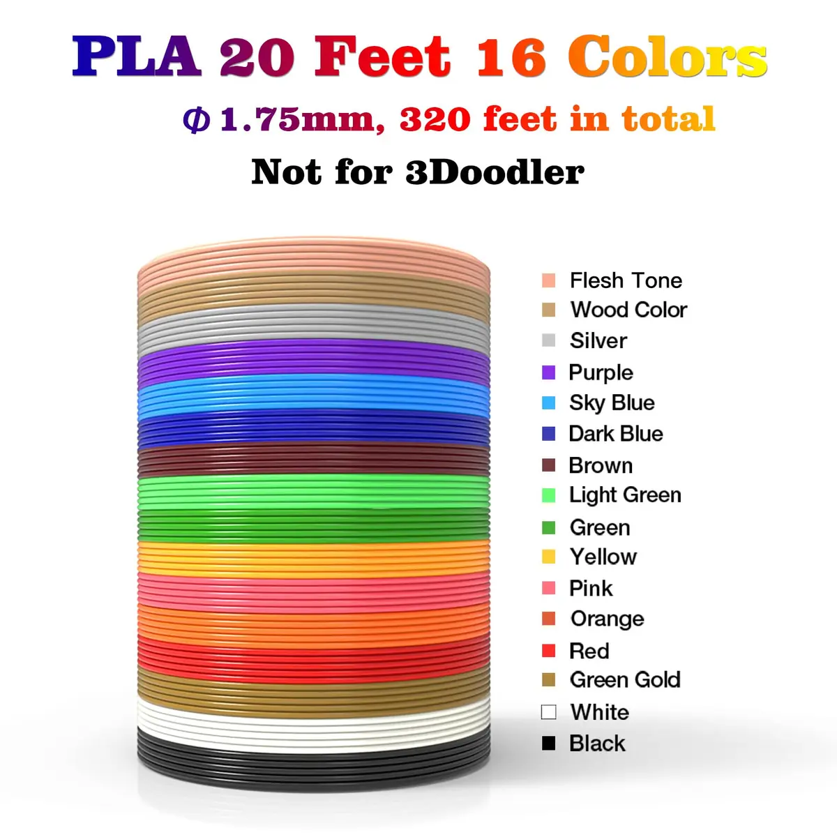 dikale 16-Color 320ft PLA 3D Pen Filament Refills | 1.75mm, 250 Stencils & eBook for SCRIB3D P1 & MYNT3D Pens - view 2