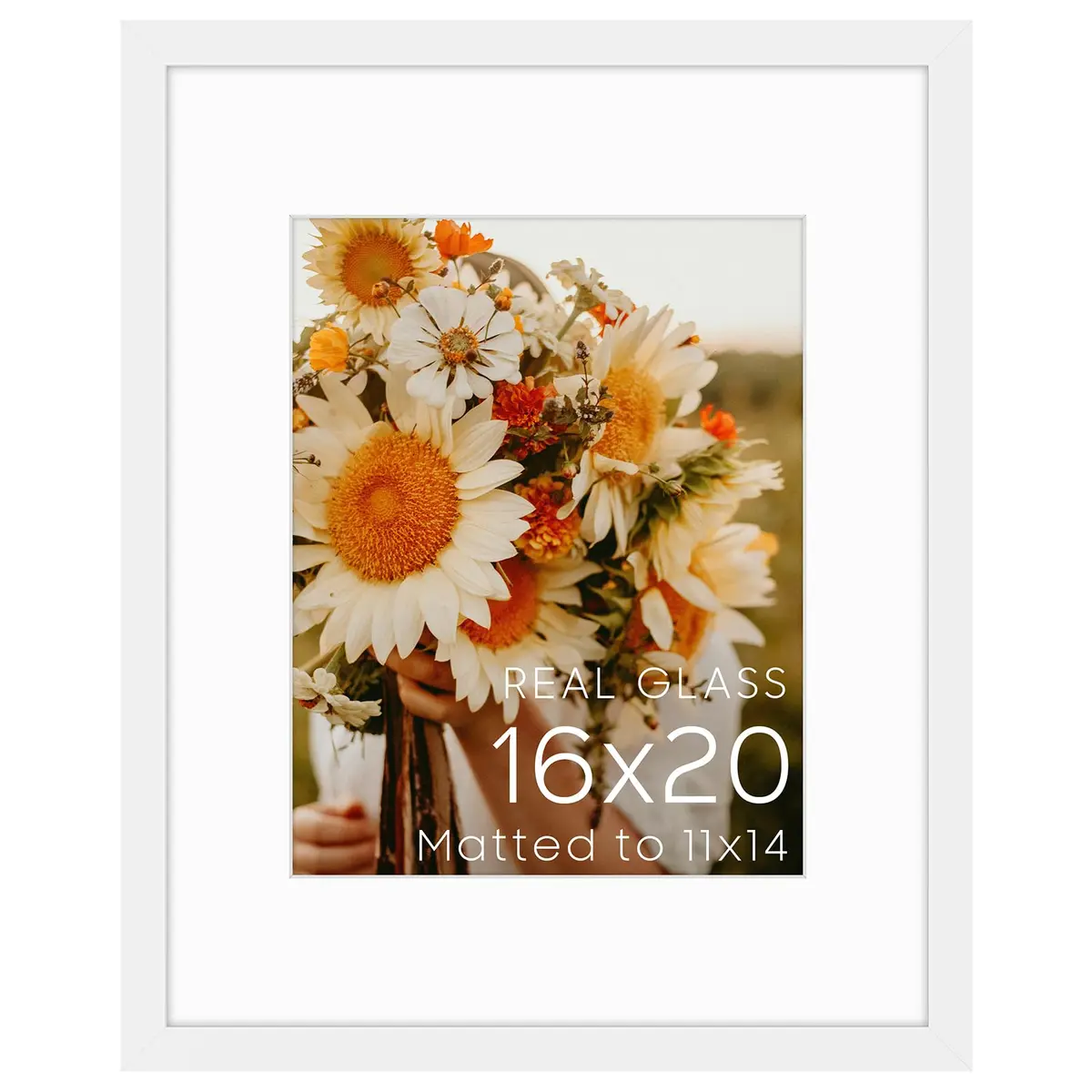 Golden State Art 16x20 White Picture Frame Mat for 11x14 Real Glass | Modern Wall & Tabletop Display - main product image
