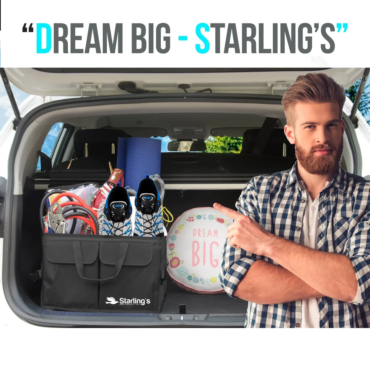 Starling's Car Trunk Organizer Large Collapsible Waterproof Storage Box | Adjustable Compartments for SUV & Truck - view 5