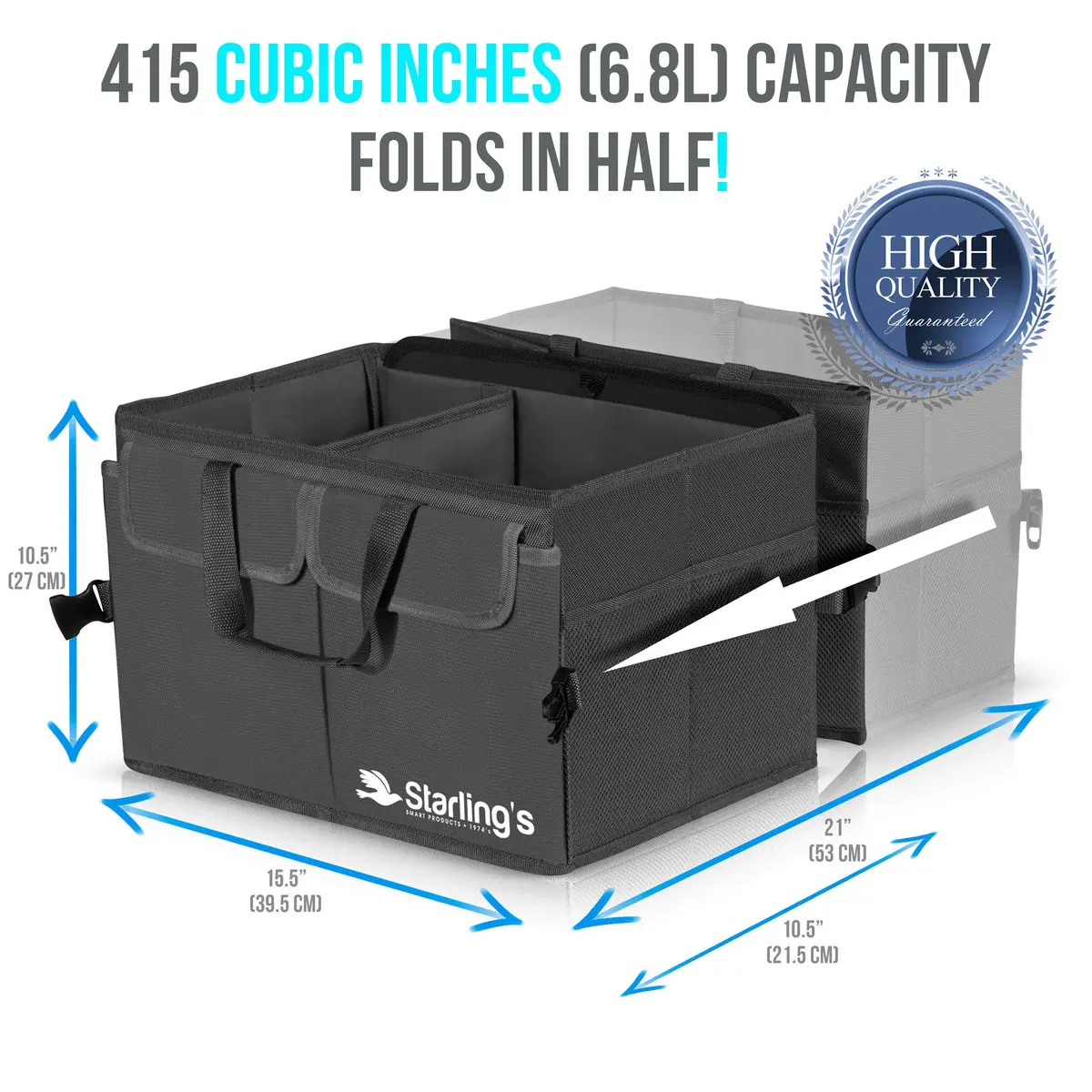 Starling's Car Trunk Organizer Large Collapsible Waterproof Storage Box | Adjustable Compartments for SUV & Truck - view 3