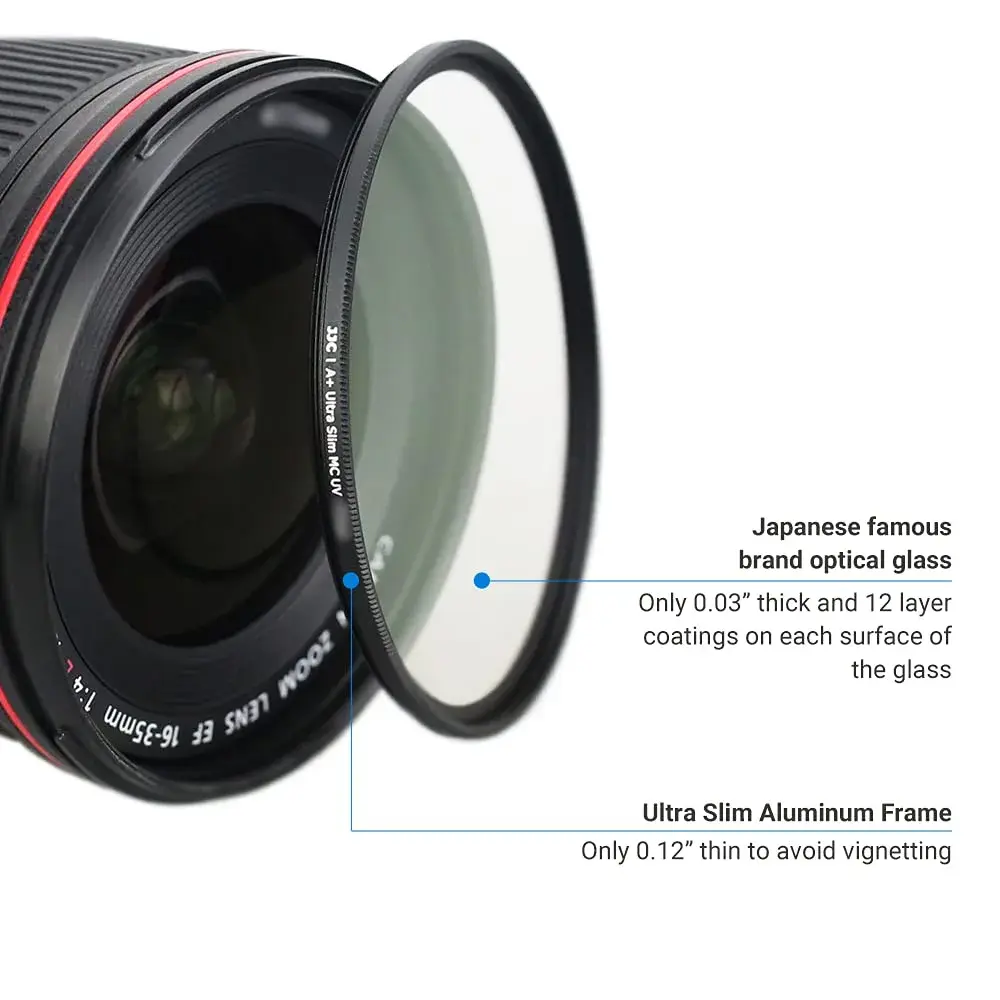 JJC Multi-Coated 62mm UV Filter Lens Protector for DSLR Mirrorless Lens | 2.44" (62mm) Ultra Slim Optical Glass - view 3