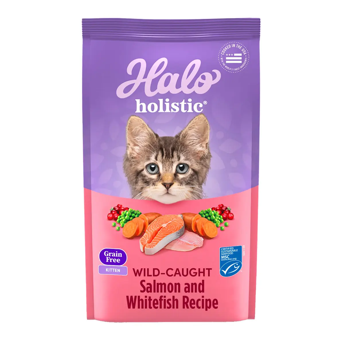 Halo Holistic Dry Kitten Food, Wild-Caught Salmon & Whitefish Recipe, 6 lb | Complete Digestive & Development Support - main product image