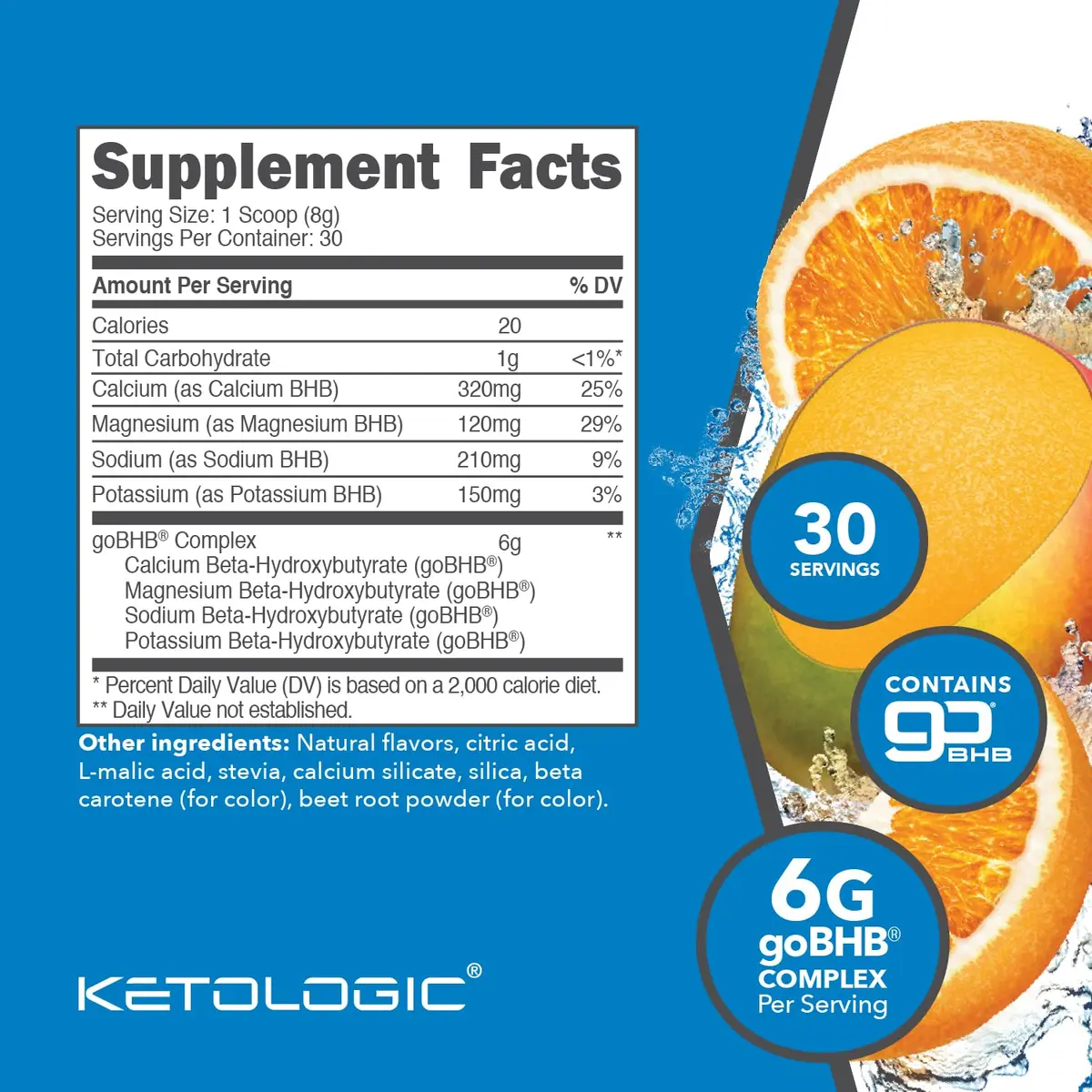 Ketologic Keto BHB (Orange Mango) 30 Servings | Supports Ketosis & Weight Loss - view 2