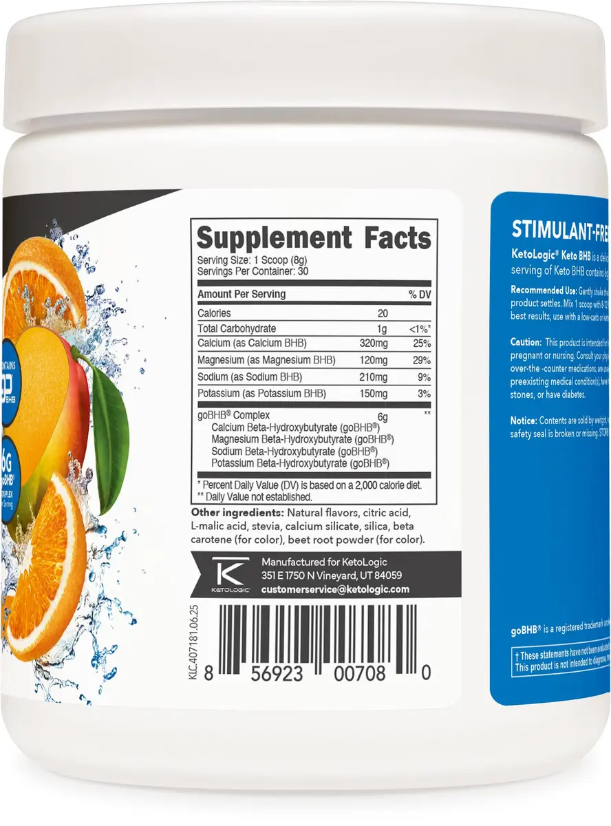 Ketologic Keto BHB (Orange Mango) 30 Servings | Supports Ketosis & Weight Loss - view 4