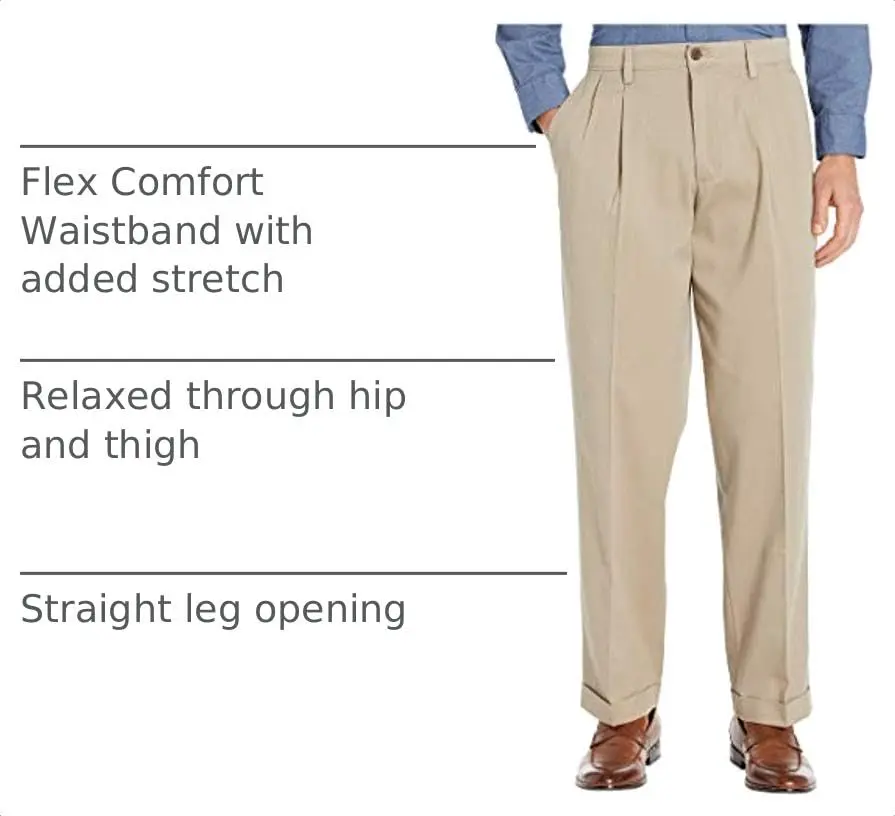 DOCKERS Men's Relaxed Fit Khaki Pants 38W x 32L | Stretch, Wrinkle-Free, Pleated - view 3