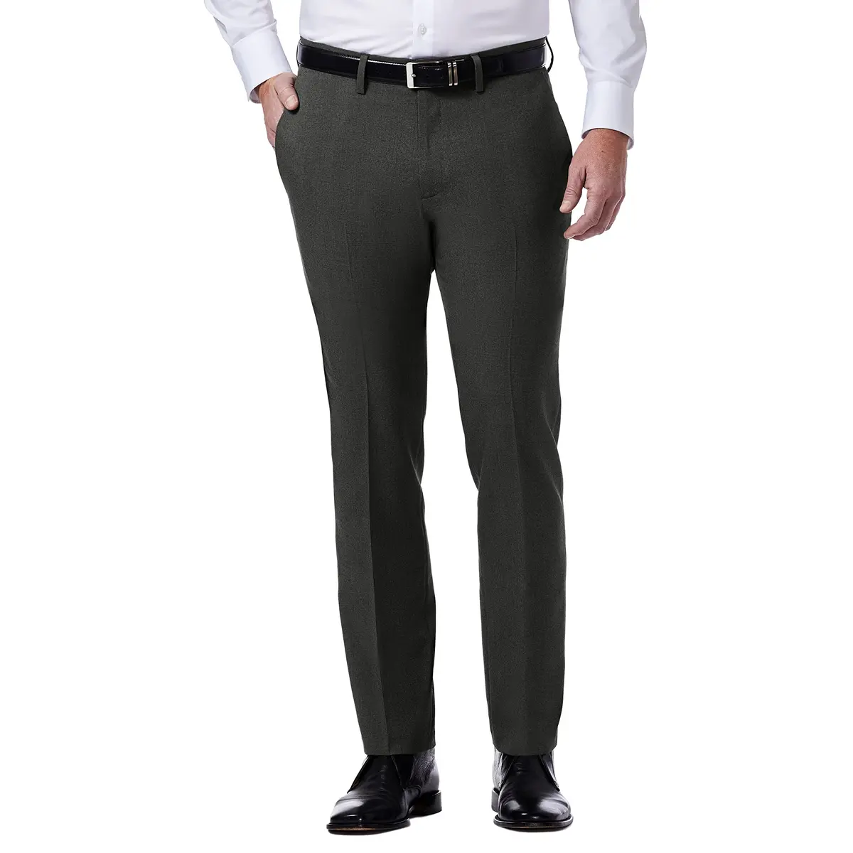 Kenneth Cole REACTION Men's Slim Fit Flat Front Dress Pant, Charcoal 32W x 30L | Stretch & Comfort for Work & Casual - main product image