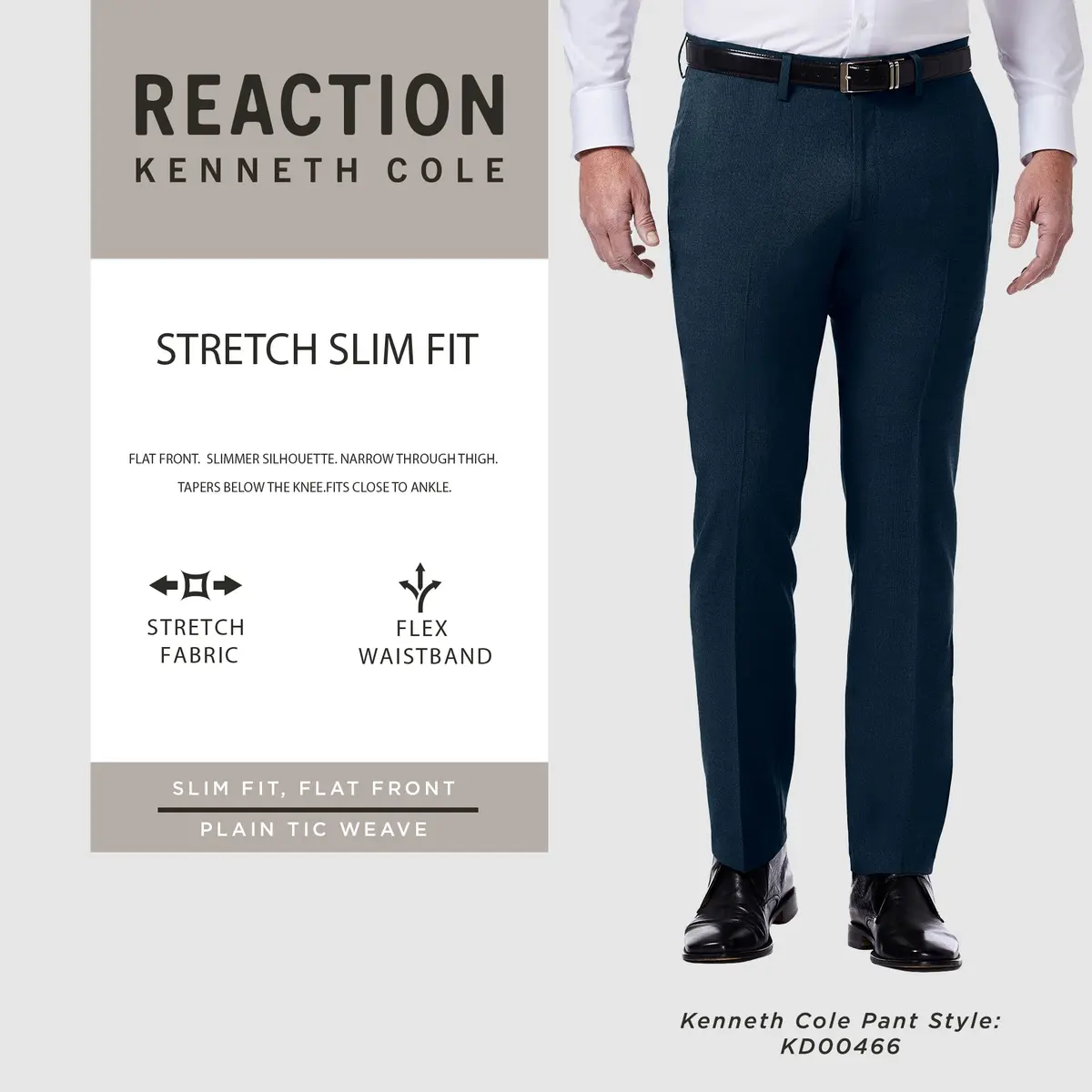 Kenneth Cole REACTION Men's Slim Fit Flat Front Dress Pant, Charcoal, 31W x 30L | Stretch & Flex Waist - view 3