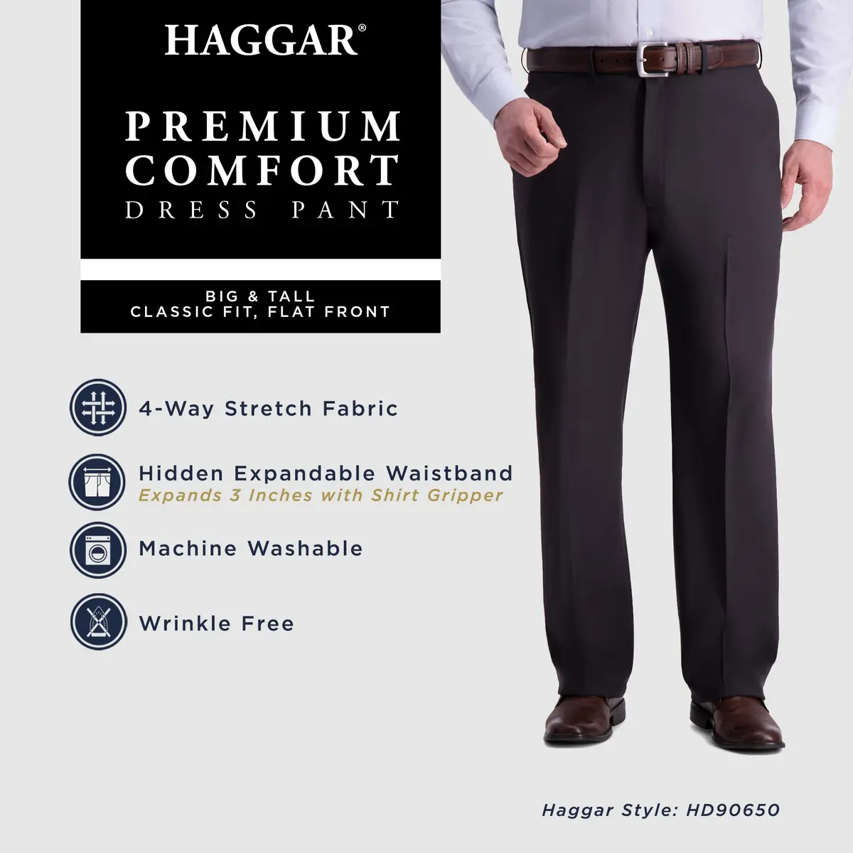 Haggar Men's Big & Tall Classic Fit Dress Pant Blue | Premium Comfort, Moisture Wicking, Hidden Expandable Waistband - view 4