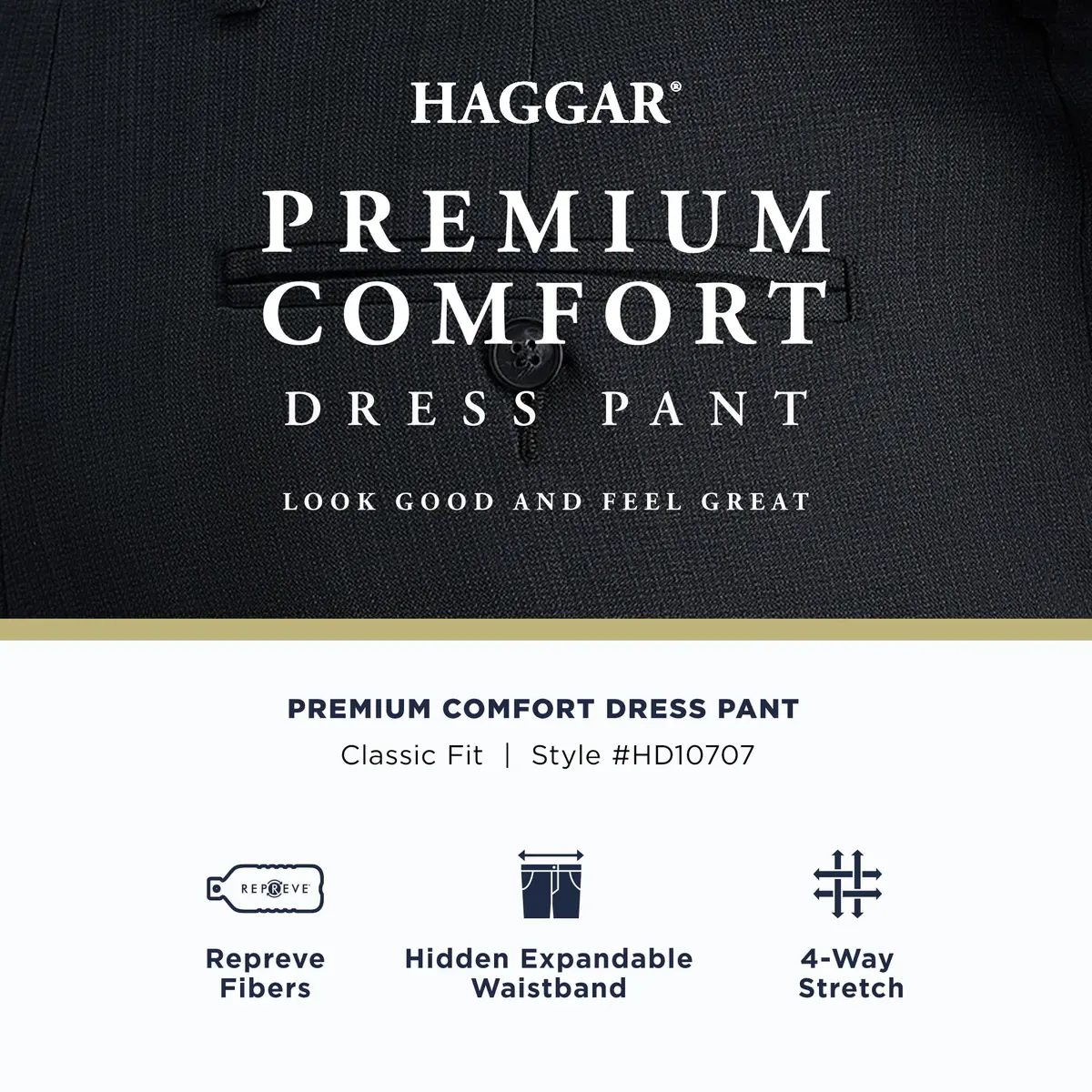 Haggar Men's Big & Tall Classic Fit Dress Pant Black | Premium Comfort, Mid Rise, 48W x 29L - view 3