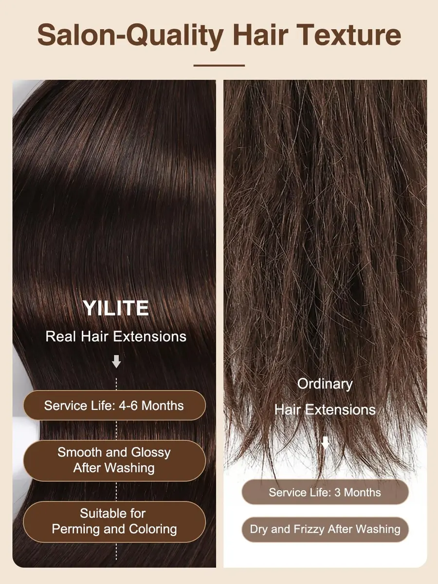 YILITE Tape In Hair Extensions Human Hair Medium Brown 20 Inch | Silky Straight, Reusable & Easy to Style - view 3