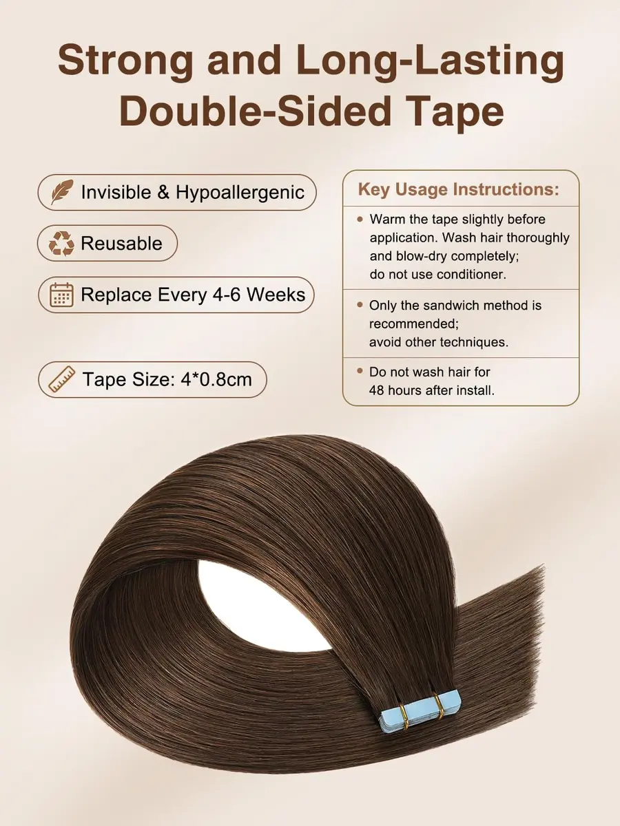 YILITE Tape In Hair Extensions Human Hair Medium Brown 20 Inch | Silky Straight, Reusable & Easy to Style - view 4