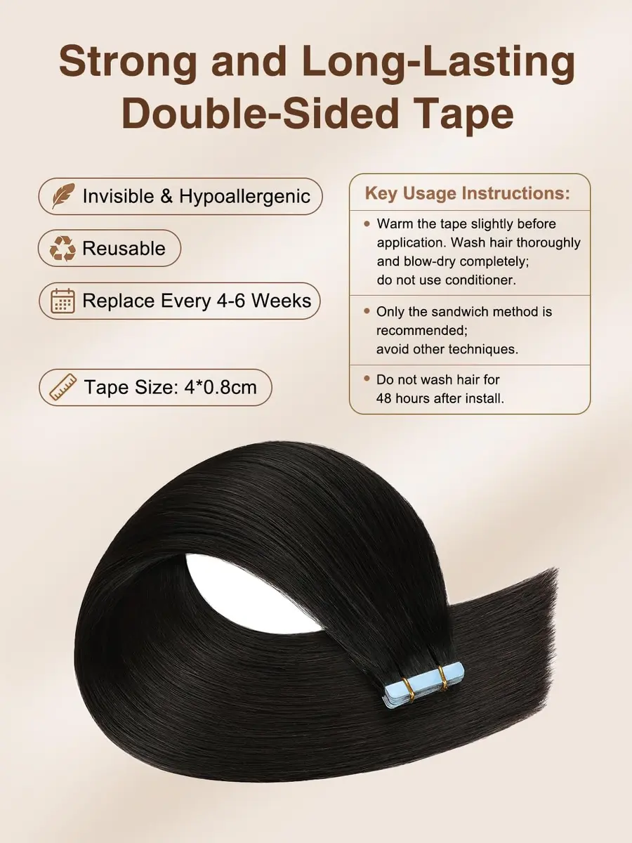 YILITE Tape In Hair Extensions Human Hair 20 Inch Natural Black | Silky Straight, Reusable & Styleable - view 4