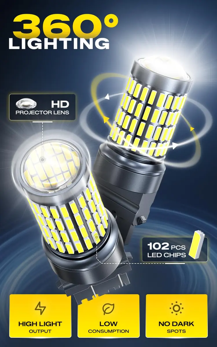 AUXITO 3157 LED Bulbs Reverse Lights 102SMD Ultra Bright 3056 3157 | 50,000+ Hour Lifespan, 360° HD Projector, 12V, Aluminum - view 4