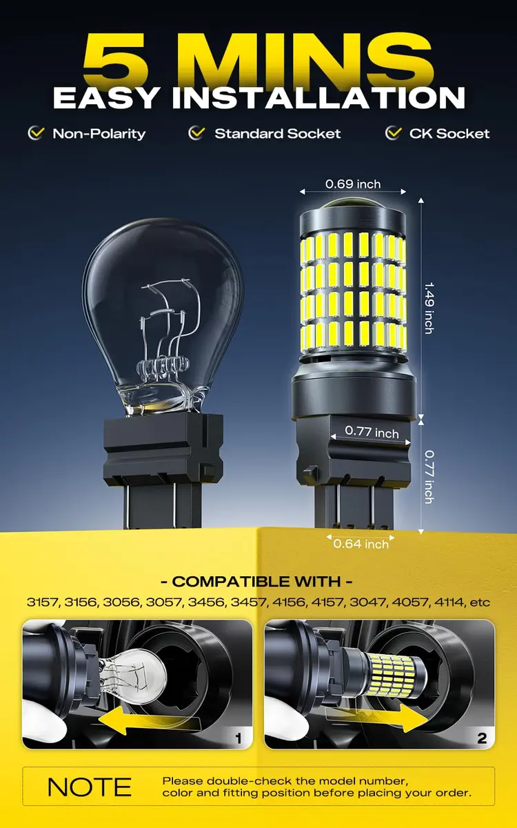 AUXITO 3157 LED Bulbs Reverse Lights 102SMD Ultra Bright 3056 3157 | 50,000+ Hour Lifespan, 360° HD Projector, 12V, Aluminum - view 5