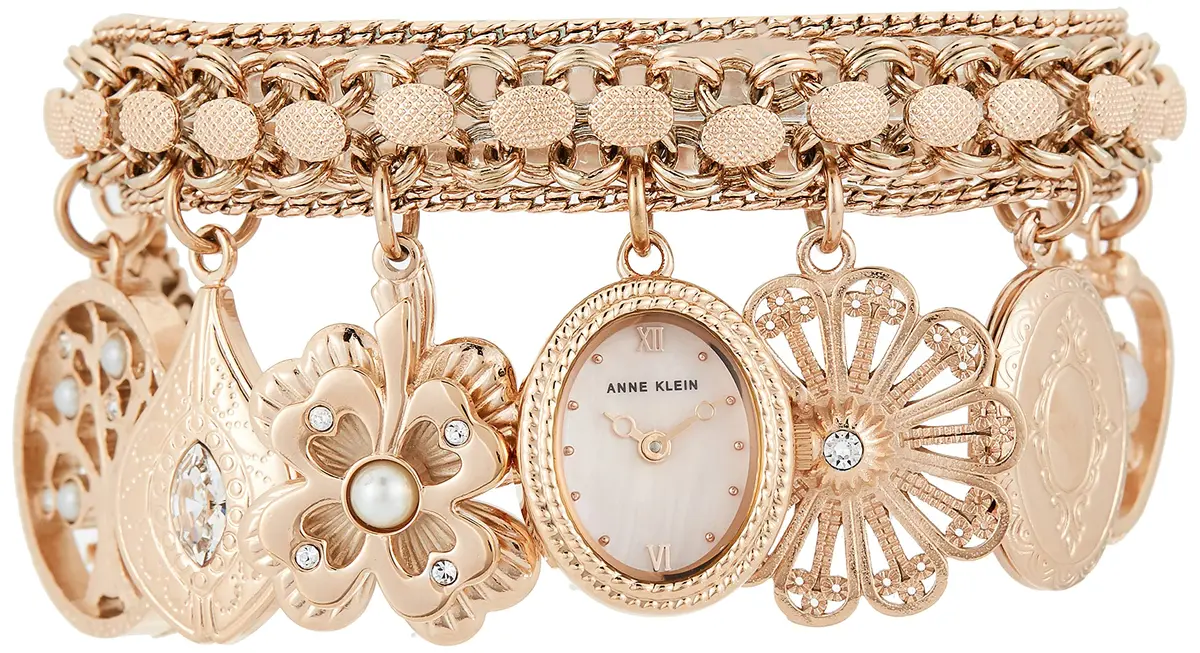 Anne Klein Women's Rose Gold Charm Bracelet Watch 18mm Case | Quartz Movement with Crystal Accents - view 3