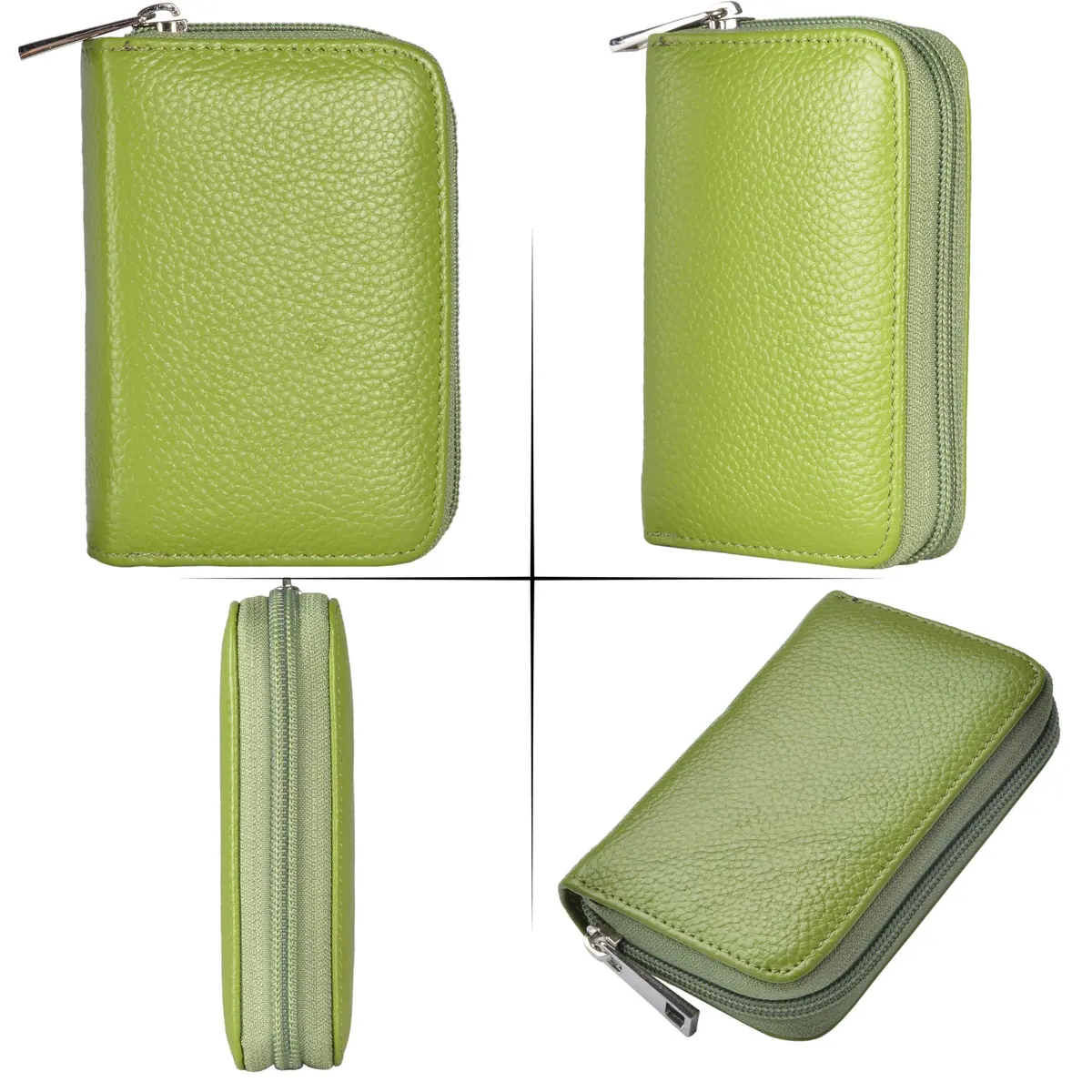 Easyoulife Genuine Leather Credit Card Holder Zipper Wallet With 26 Card Slots (Green) | RFID Blocking Slim Wallet for Women - view 5