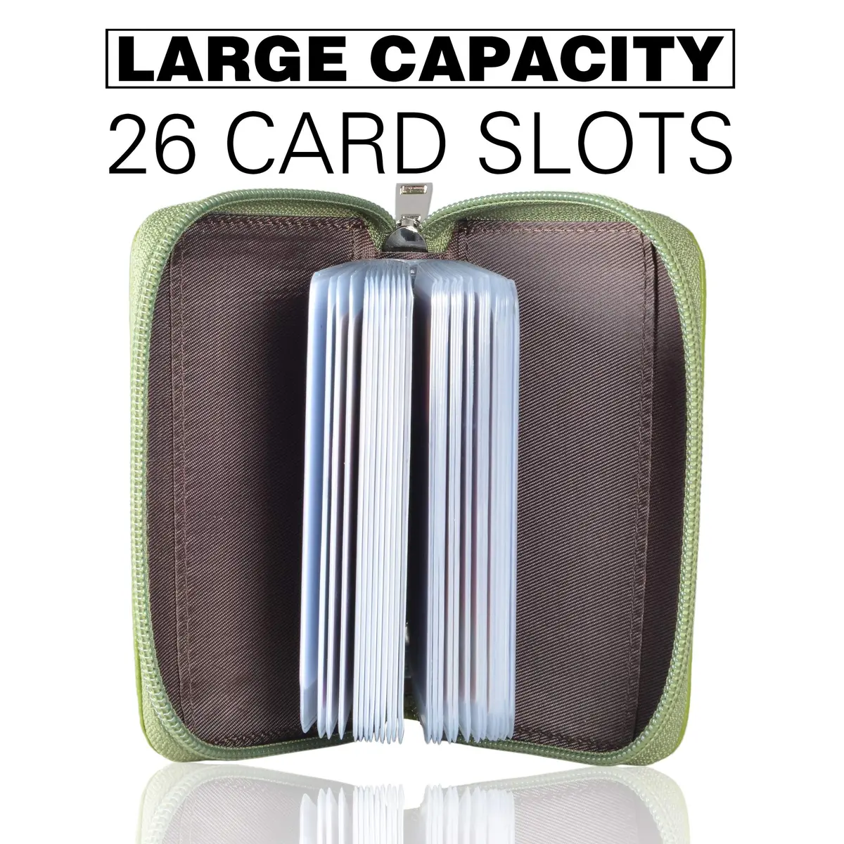 Easyoulife Genuine Leather Credit Card Holder Zipper Wallet With 26 Card Slots (Green) | RFID Blocking Slim Wallet for Women - view 2