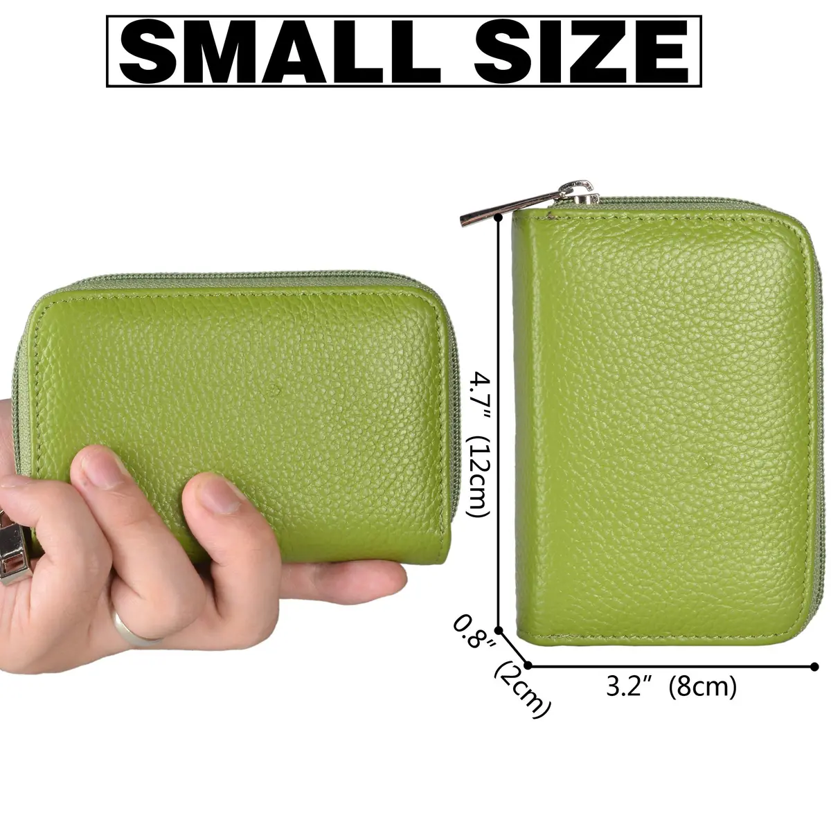 Easyoulife Genuine Leather Credit Card Holder Zipper Wallet With 26 Card Slots (Green) | RFID Blocking Slim Wallet for Women - view 3
