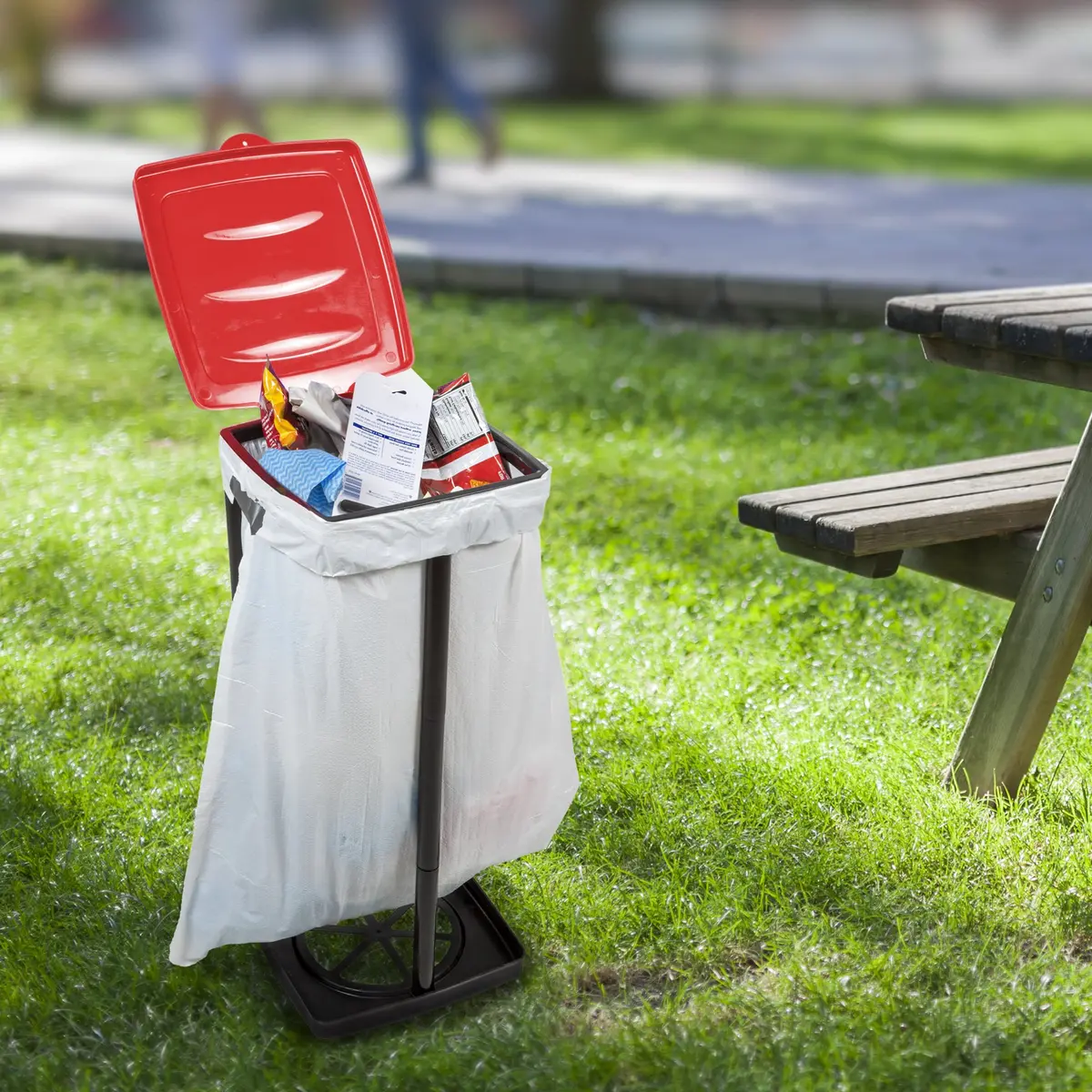 Wakeman Portable Trash Bag Holder – Collapsible 13-Gallon Indoor/Outdoor Bin | Space-Saving, Durable Plastic (Red) - view 6