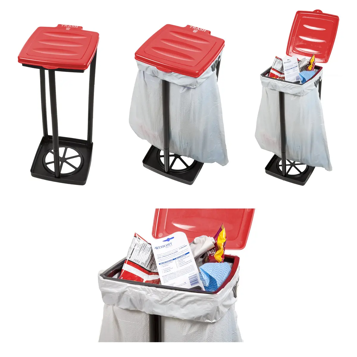 Wakeman Portable Trash Bag Holder – Collapsible 13-Gallon Indoor/Outdoor Bin | Space-Saving, Durable Plastic (Red) - view 4