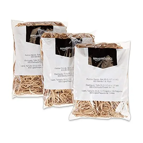 Amazon Basics Rubber Bands Size 33 (3.5 x 0.125 Inch) 1800 Bands | Natural Rubber, Tan, 3-Pack - view 3