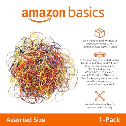 Amazon Basics Assorted Size and Color Rubber Bands | 0.23 kg (0.5 lb) Variety Pack - view 2