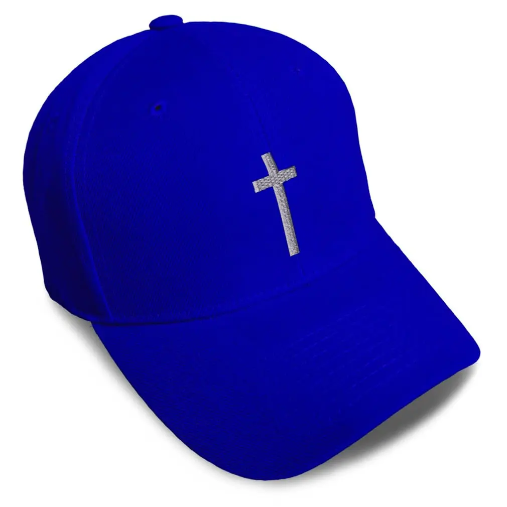 Speedy Pros Baseball Cap Cross Silver Christ Jesus God Faith Royal Blue | Adjustable, Embroidered, Summer - main product image