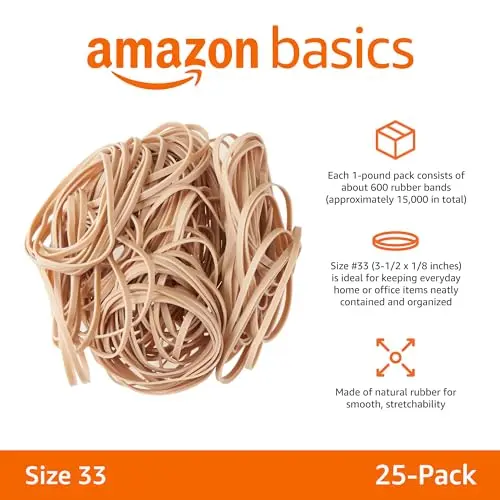 Amazon Basics Rubber Bands Size 33 (3.5 x 0.125 Inch) | 15,000 Bands Total (25 lb Pack) - view 2