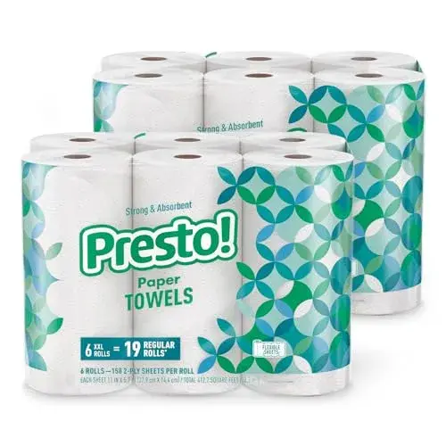 Presto! Ultra-Strong Premium Paper Towels Huge Roll | 1896 Sheets (12 Rolls, 2 Packs of 6) | Flex-a-Size - main product image