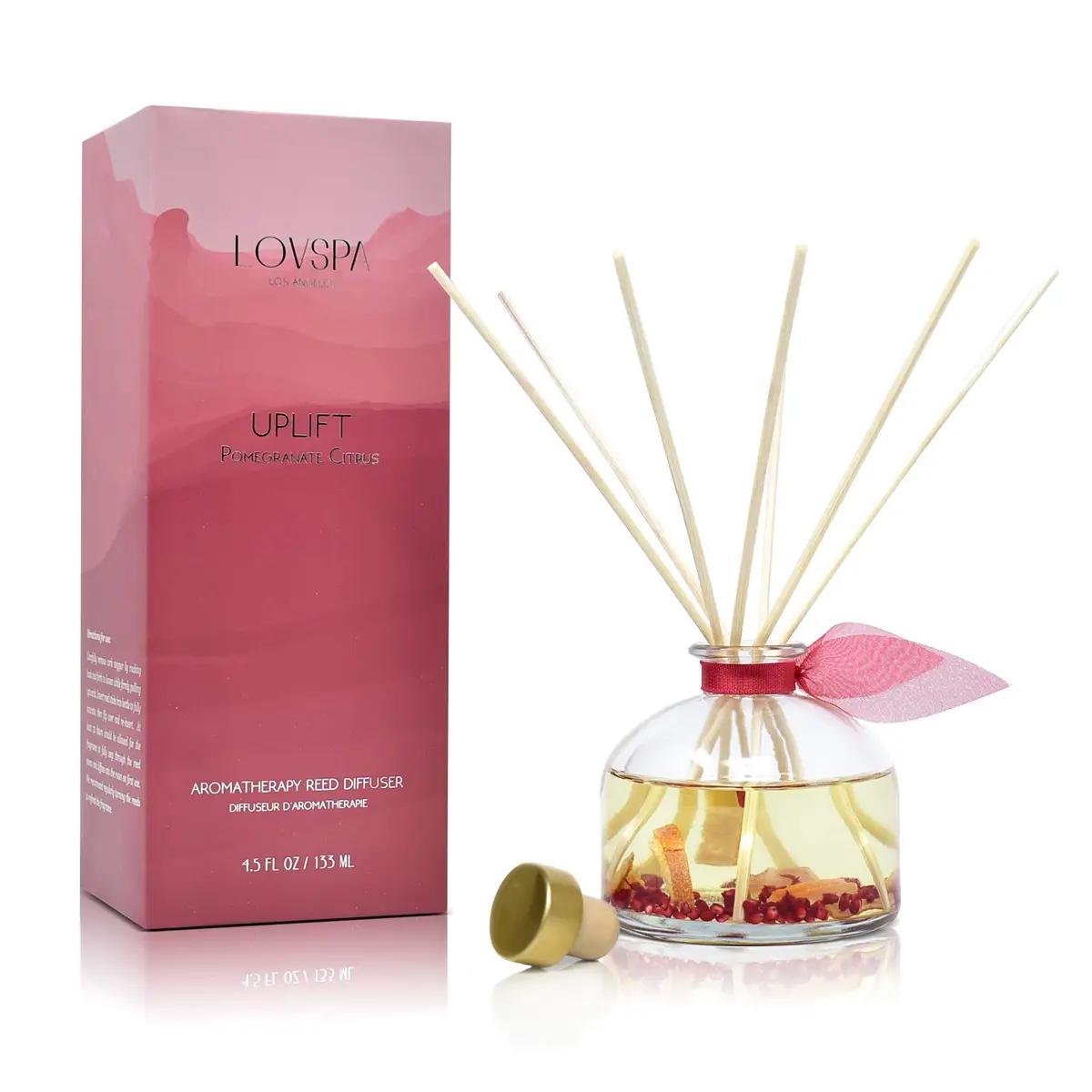 LOVSPA Reed Diffuser Set, Uplift Pomegranate Citrus Scented Oil Diffuser with Sticks, Home Fragrance Accessories for Bathroom Shelf Decor, USA Made - main product image