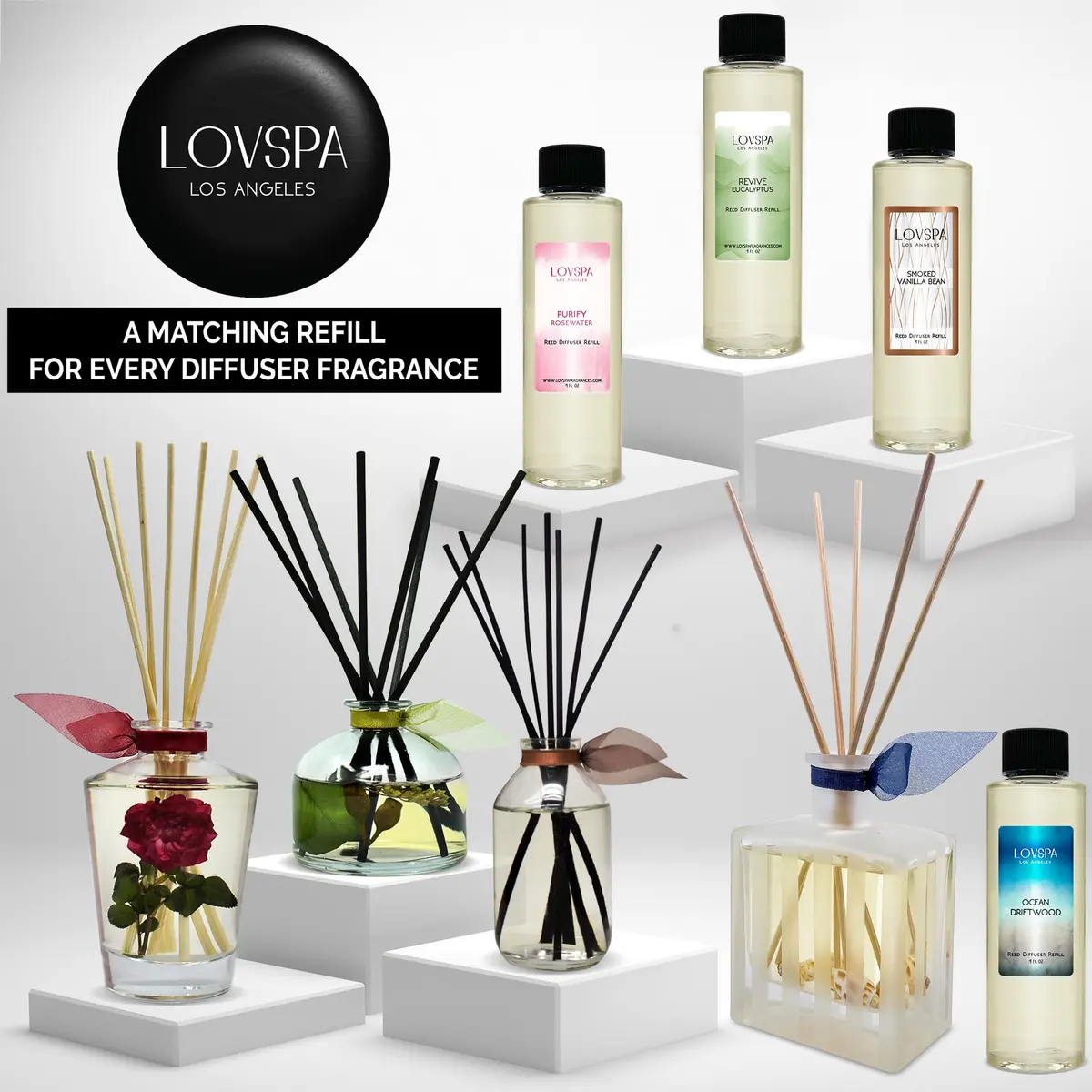 LOVSPA Reed Diffuser Set, Uplift Pomegranate Citrus Scented Oil Diffuser with Sticks, Home Fragrance Accessories for Bathroom Shelf Decor, USA Made - view 7