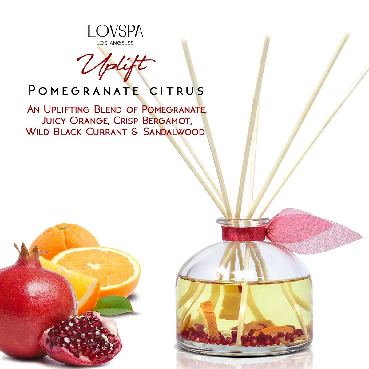 LOVSPA Reed Diffuser Set, Uplift Pomegranate Citrus Scented Oil Diffuser with Sticks, Home Fragrance Accessories for Bathroom Shelf Decor, USA Made - view 2