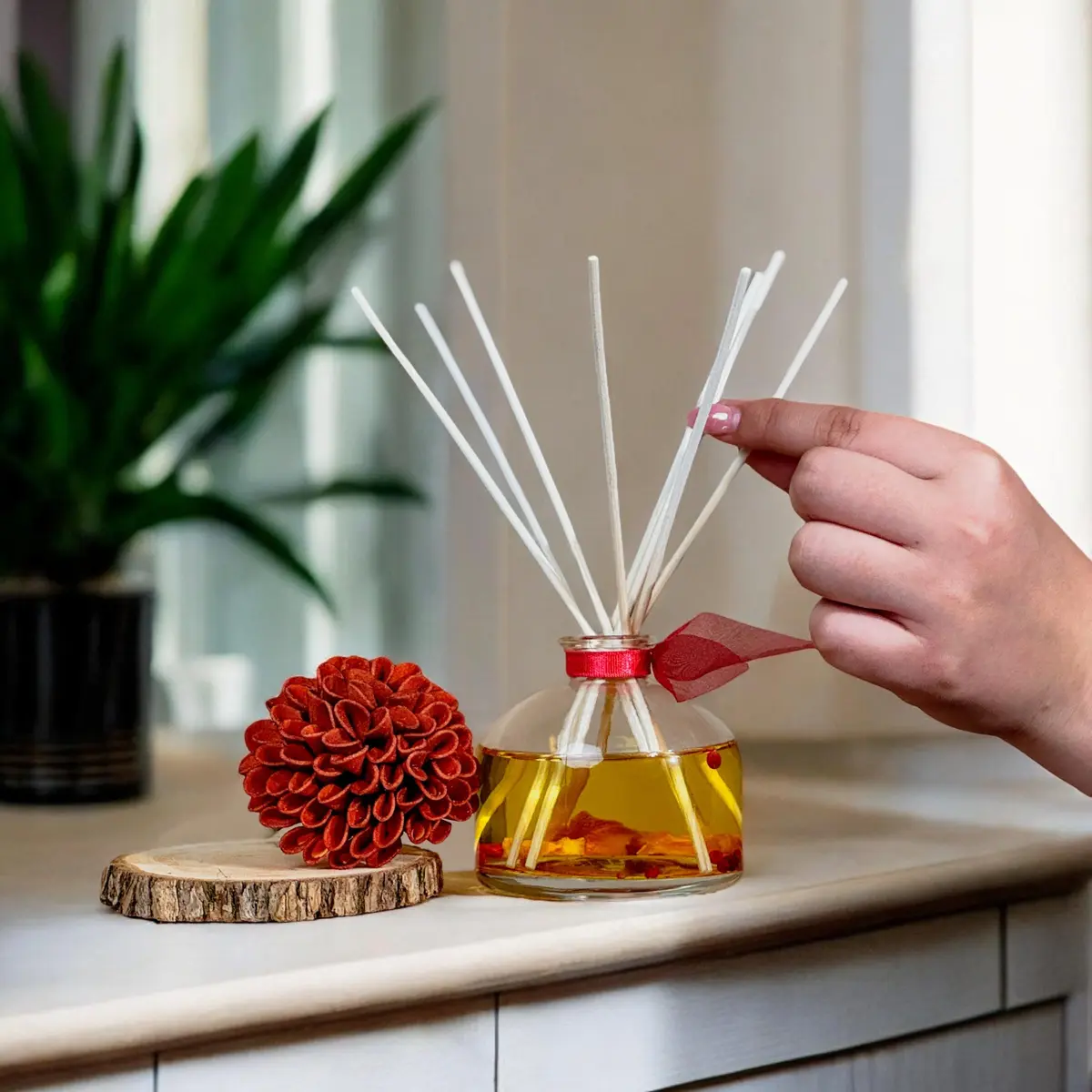 LOVSPA Reed Diffuser Set, Uplift Pomegranate Citrus Scented Oil Diffuser with Sticks, Home Fragrance Accessories for Bathroom Shelf Decor, USA Made - view 4