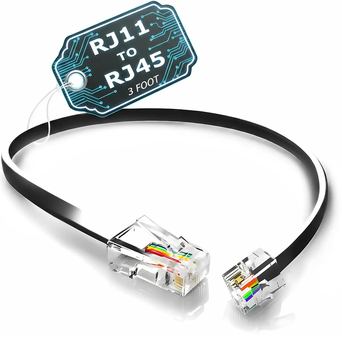 RetailAndBulk 3 ft RJ11 to RJ45 Telephone Cable (2-Pack, Black) | Connect Analog Phones via Ethernet Jacks - main product image