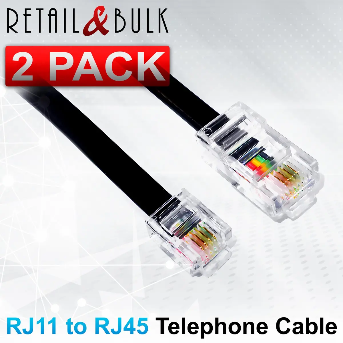 RetailAndBulk 3 ft RJ11 to RJ45 Telephone Cable (2-Pack, Black) | Connect Analog Phones via Ethernet Jacks - view 4