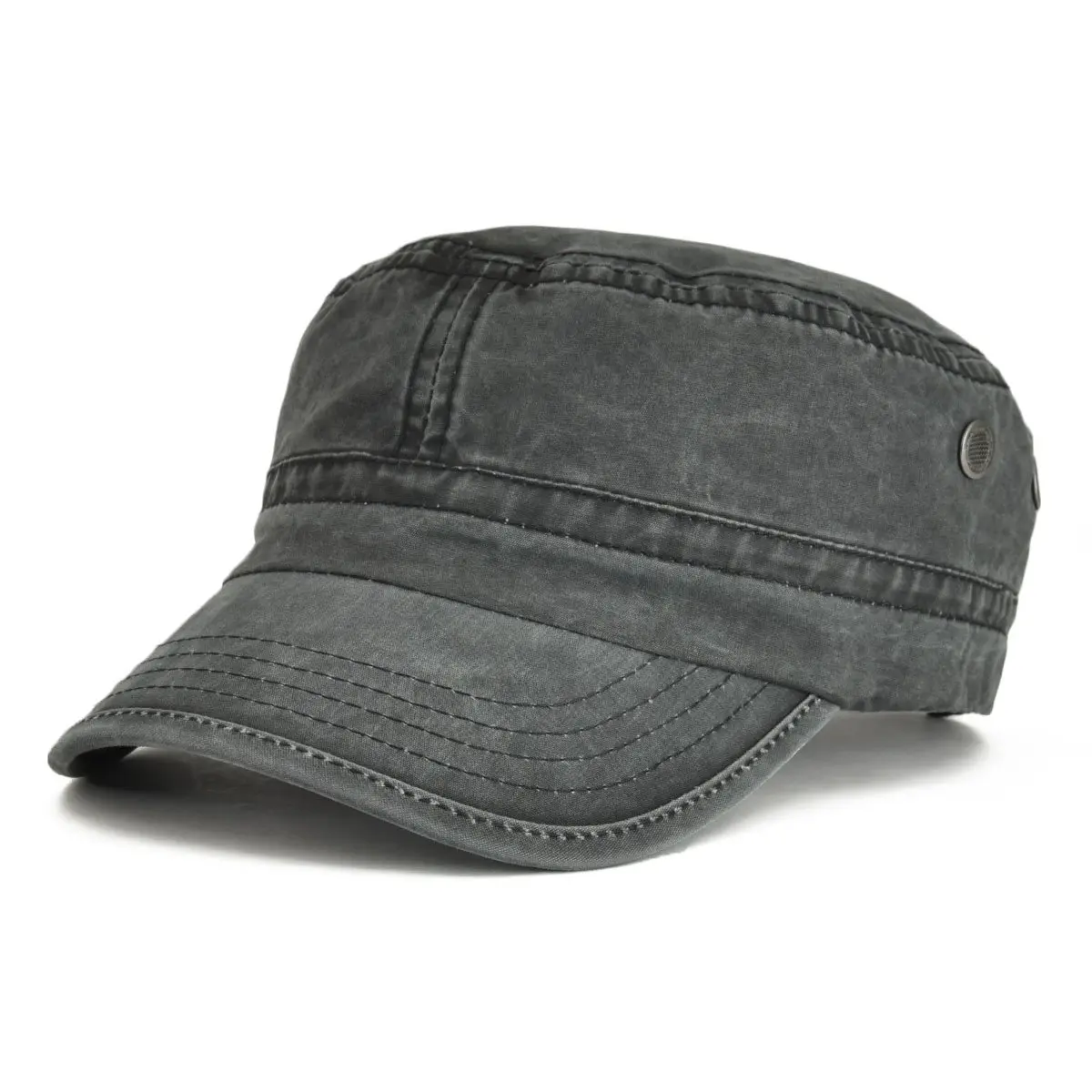 VOBOOM Men Washed Cotton Cadet Army Cap Vintage Flat Hat (Black) | Adjustable Summer & Spring Style - main product image