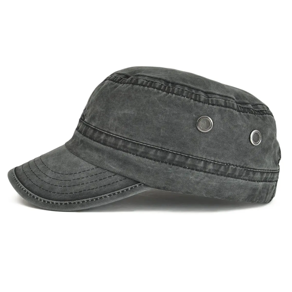 VOBOOM Men Washed Cotton Cadet Army Cap Vintage Flat Hat (Black) | Adjustable Summer & Spring Style - view 2
