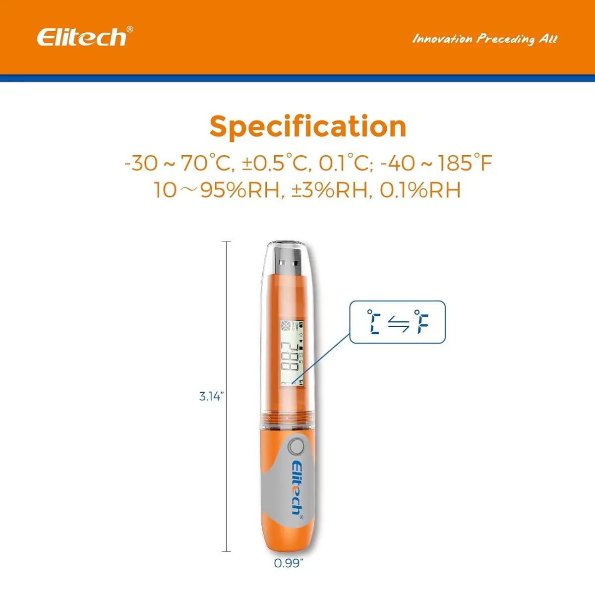 Elitech RC-51H USB Temperature & Humidity Data Logger | Reusable Digital Recorder for Medical & Food Use, 32000 Points, High Accuracy - view 5