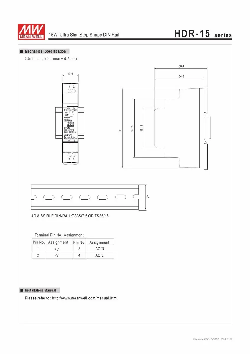 MEAN WELL Ultra Slim Step-Shape 1SU DIN Rail Power Supply 12V 1.25A 15W | China-Made, 85-264VAC Input - view 5