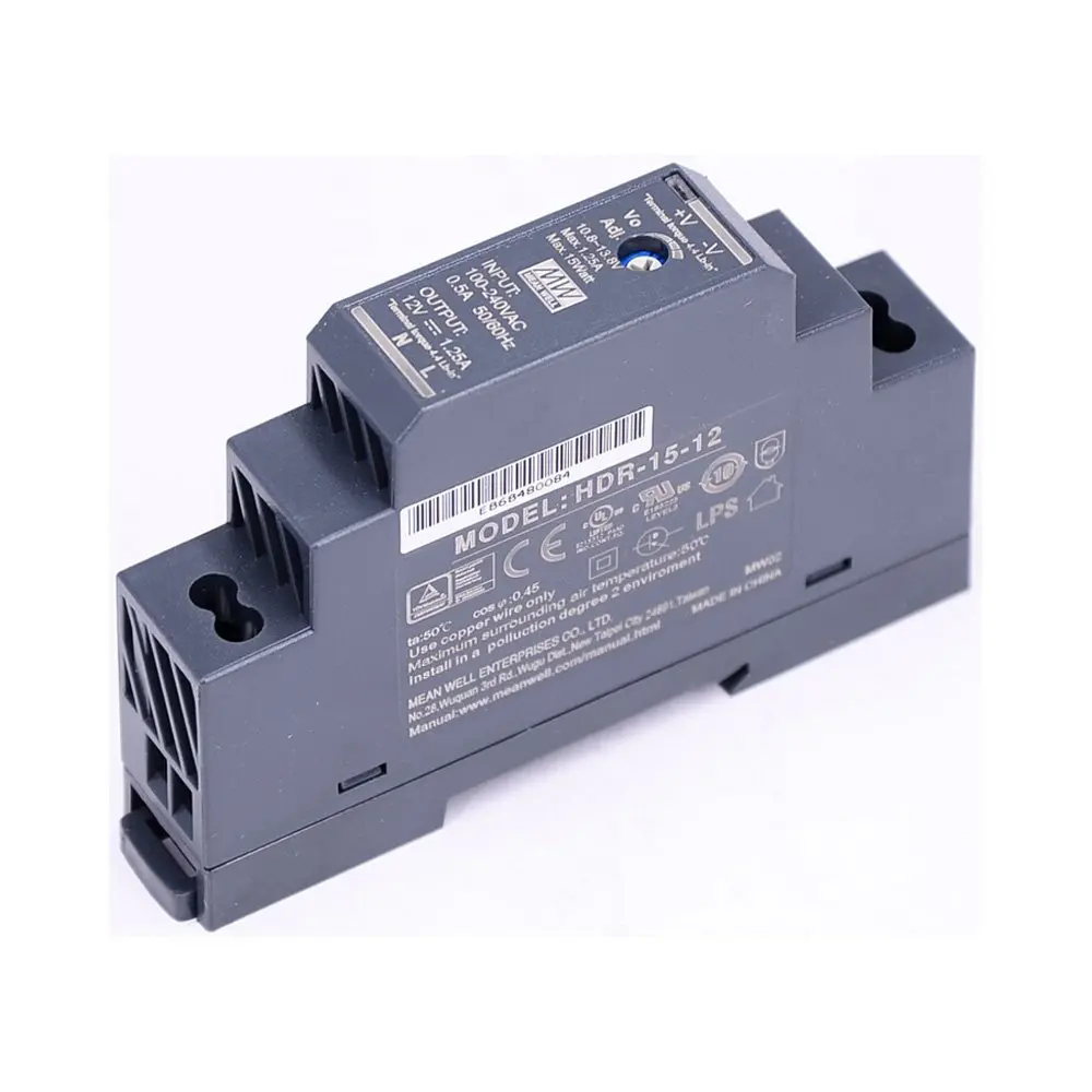 MEAN WELL Ultra Slim Step-Shape 1SU DIN Rail Power Supply 12V 1.25A 15W | China-Made, 85-264VAC Input - view 2