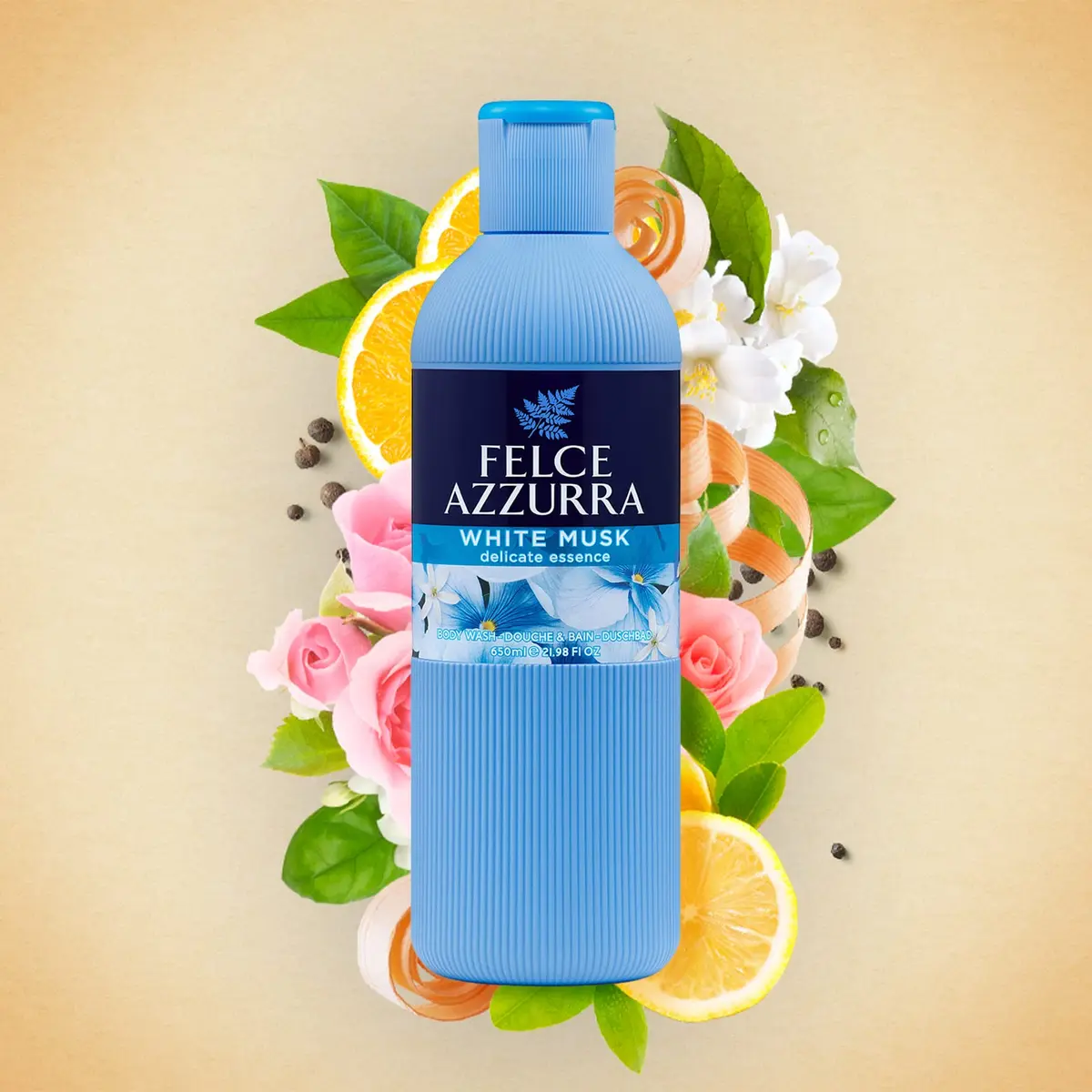 Felce Azzurra White Musk Delicate Essence Body Wash 650ml (22 Oz) | Fresh Clean Musk Scent - view 3