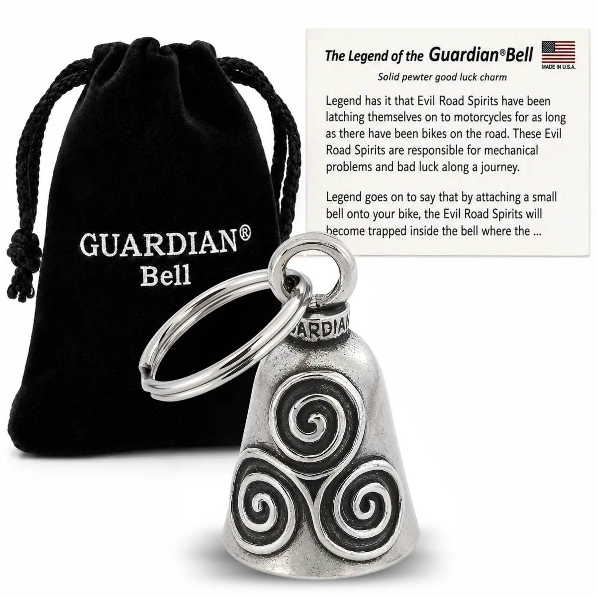 Guardian Bell Triskele Good Luck Bell 1.75" | Lead-Free Pewter, Made in USA - main product image
