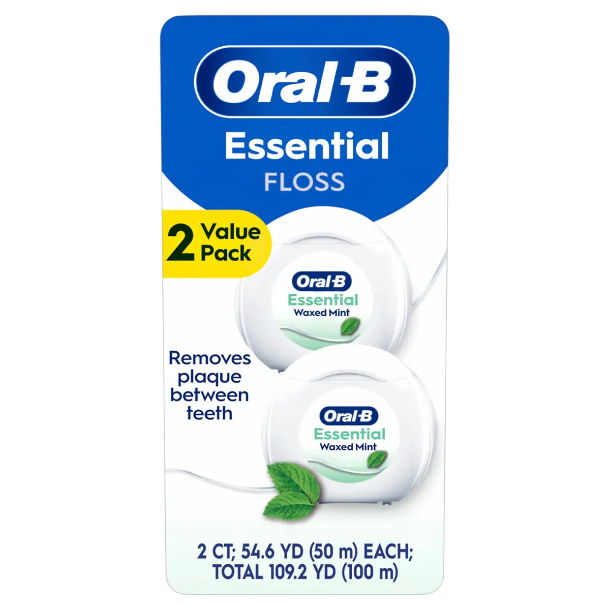 Oral-B EssentialFloss Mint Dental Floss Waxed Shred Resistant 50m (164ft) | Cavity Defense - main product image