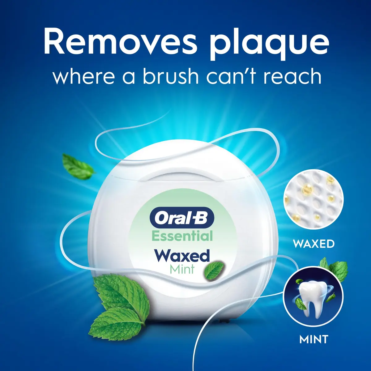 Oral-B EssentialFloss Mint Dental Floss Waxed Shred Resistant 50m (164ft) | Cavity Defense - view 2