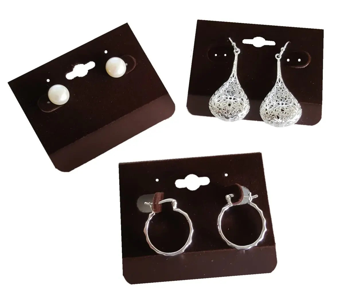 N'ice Packaging Cordovan Shade Earring Display Cards 6.35cm x 5.08cm (2.5" x 2") | Velvet-Lined for Jewelry Shops - view 3