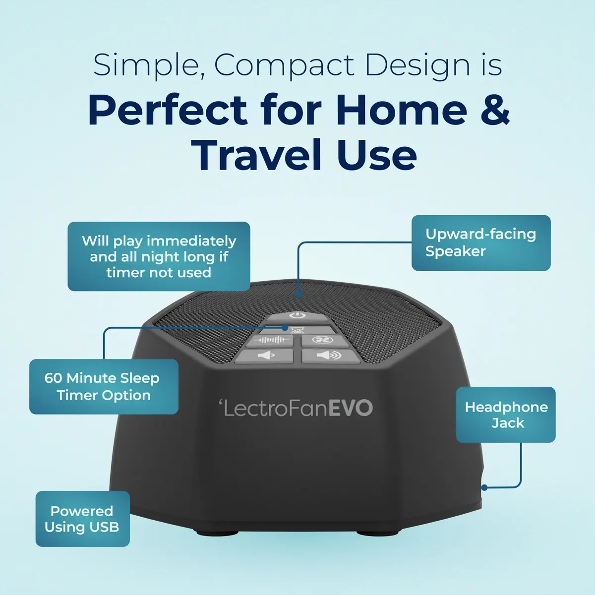 LectroFan EVO Sound Machine Charcoal | 22 Non-Looping Sounds, 120cm (4ft) AC Power Cord - view 6