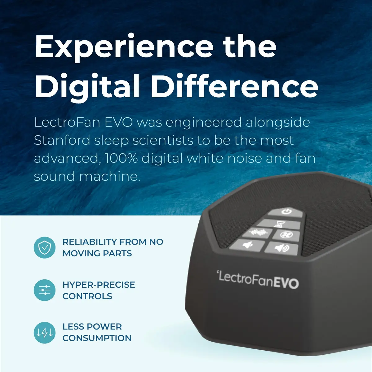LectroFan EVO Sound Machine Charcoal | 22 Non-Looping Sounds, 120cm (4ft) AC Power Cord - view 2