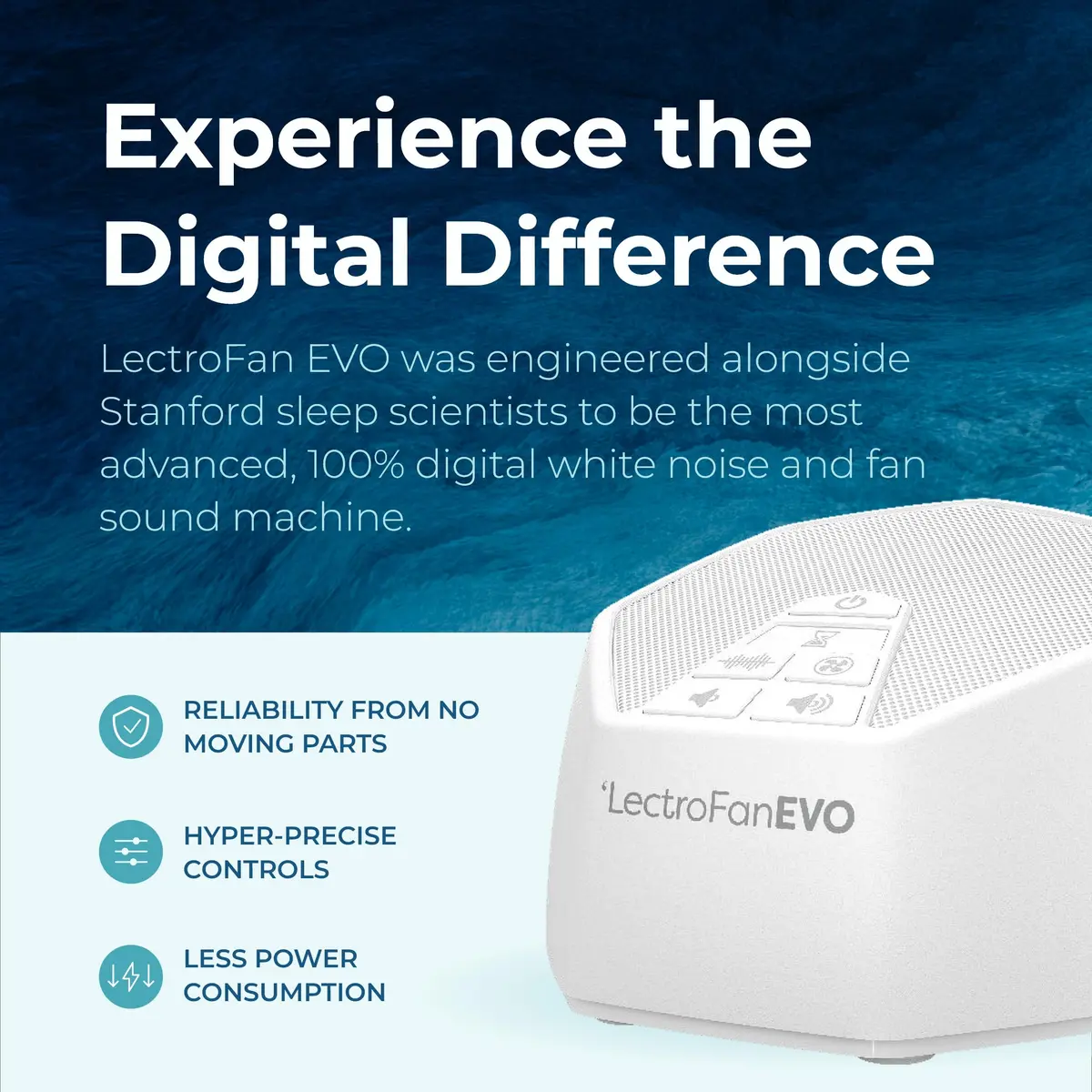 LectroFan EVO Sound Machine White | 22 Non-Looping Sounds, 120cm (4.7in) Compact Design - view 2
