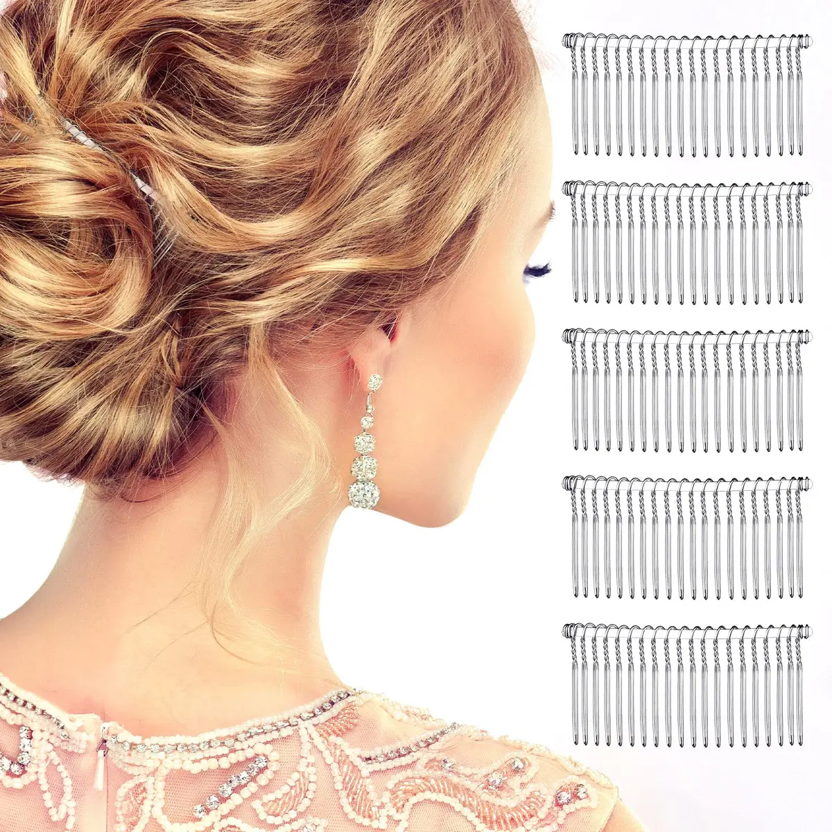 Hicarer Metal Hair Comb for Veil, 5 Pcs, White | 20 Teeth, Rust-Resistant, Secure Hold - view 5