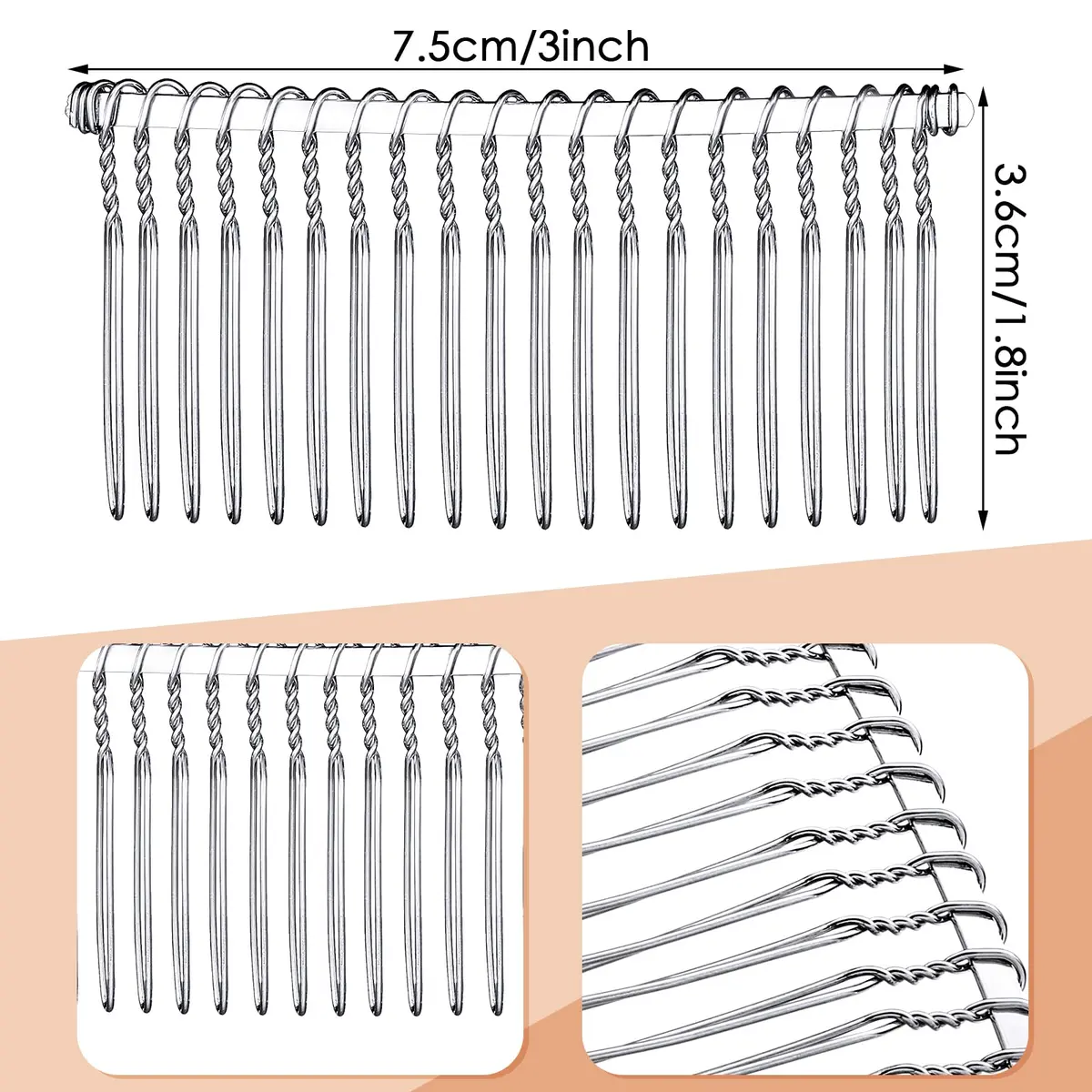 Hicarer Metal Hair Comb for Veil, 5 Pcs, White | 20 Teeth, Rust-Resistant, Secure Hold - view 2